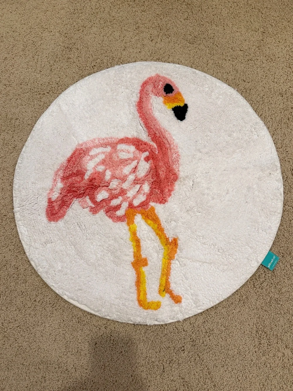 Round Flamingo Bath Mat in Pink, Yellow & White